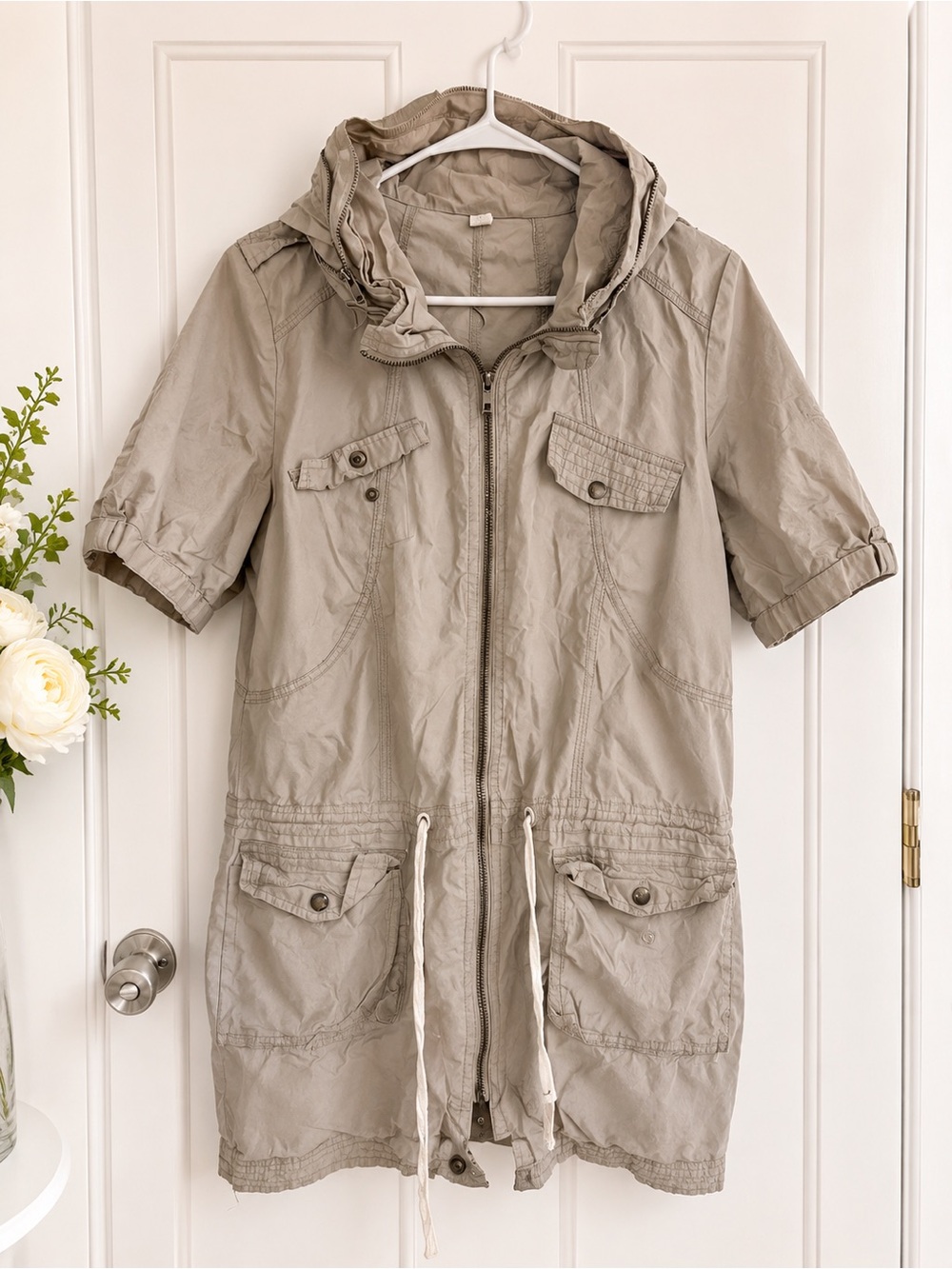 Light Taupe Hooded Utility Jacket
